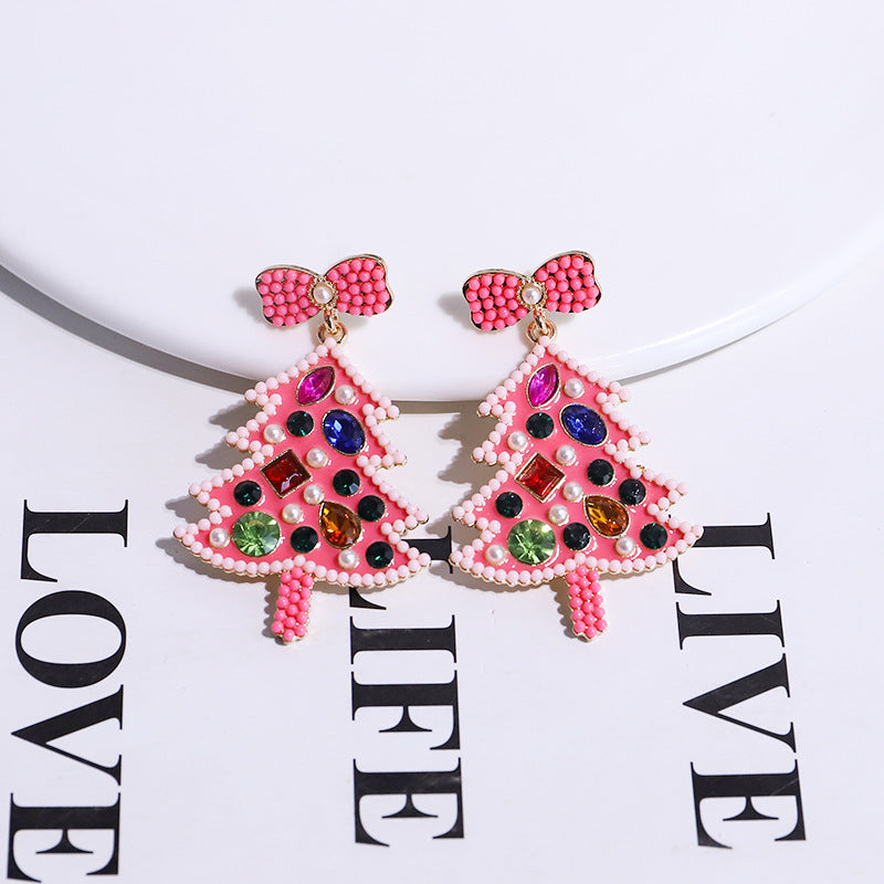Wholesale Christmas Diamond Inlaid Alloy Earrings